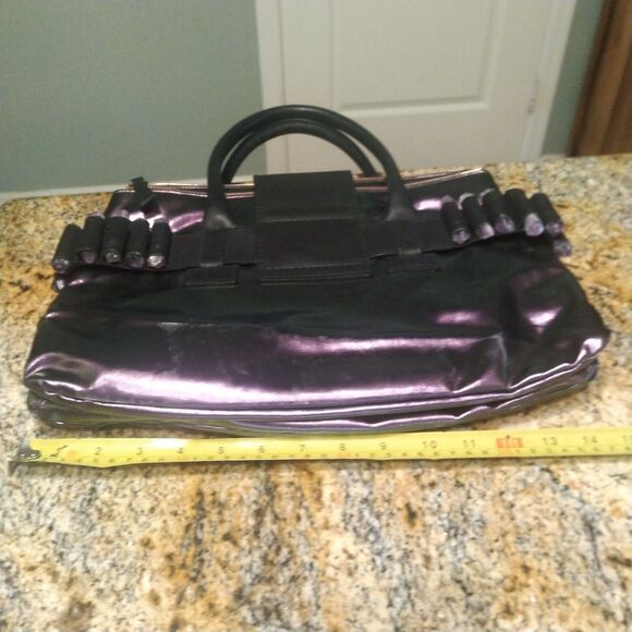 Ports 1961 Purple Metallic Leather Messenger Hand Bag Purse w/ Stone Accent - Picture 8 of 15